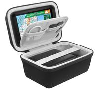 BOVKE Étui GPS pour navigateur GPS 5-5,5 Pouces Garmin Drive 52/Drive 51/53 DriveSmart 55/dezl OTR500/zumo 396 LMT-S/Garmin z?mo XT, Poche en Filet pour Chargeur de Voiture, Câbles USB, Noir