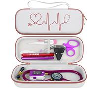 BOVKE Étui pour stéthoscope 3M Littmann Classic III, Lightweight II S.E, Cardiology IV, MDF Acoustica Lightweight - Poche supplémentaire Contenir des Accessoires Infirmiers pour le Travail, Blanc Rosé