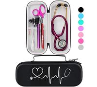 BOVKE Étui pour stéthoscope 3M Littmann Classic III, Lightweight II S.E, MDF Acoustica Deluxe - Espace Supplémentaire pour Ciseaux Médicaux, Ciseaux de Traumatologie EMT et stylos lumineux LED, Noir