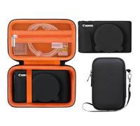 BOVKE Étui Rigide + Housse en Silicone pour Appareil Photo Numérique Canon PowerShot SX740 SX730, Rangement EVA Antichoc avec étui de Protection Silicone Souple, Cache Objectif Amovible, Noir+Orange