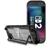 BOVKE Protective Case pour Nintendo Switch 2 2025, TPU Soft Grip Cover + Hard PC Case avec Design Ergonomique, Absorption de Chocs et Anti-Rayures pour Nintendo Switch 2 Console et JoyCon, Noir