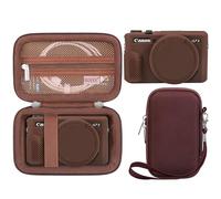 BOVKE Rigide Étui + Silicone Housse pour Appareil Photo Numérique Canon PowerShot G7 X Mark II, Rangement EVA Antichoc, Étui de Protection en Silicone Souple, Cache Objectif Amovible, Marron