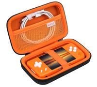 BOVKE Valise Compatible avec Console de Jeu Portable angbernic rg28xx Retro, Support de Console de Jeu Classique pour émulateur de système Linux rg28xx avec Poche en Maille, Noir + Orange