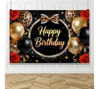 Bovlleetd 1.8x1.2m Arrière-Plan Joyeux Anniversaire Fond Photo Léopard Arrière-Plans Anniversaire Fond Photo Ballon Motif Léopard Pailleté Or Décoration de Fête