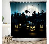 Bovlleetd 152x183cm Halloween Rideau de Douche Horreur Nuit Grave Rideaux de Douche Mal Citrouille Sombre Forêt Salle de Bain Rideau Imperméable Baignoire Décor Rideau avec Crochets