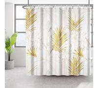 Bovlleetd 152x183cm Or Plante Rideau de Douche Lotus Feuille de Palmier Rideau de Salle de Bain Simple Feuille de bananier Rideaux de Douche étanche Baignoire Rideau Art Salle de Bain Rideau