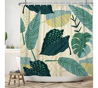 Bovlleetd 152x183cm Rideau De Bain Plante Abstraite Rideau De Douche Botanique Boho ImperméAble Rideaux De Douche Plante Tropicale du Milieu du SièCle Rideau De Baignoire Lavable avec Crochet