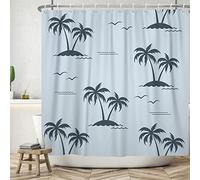 Bovlleetd 180x180cm cocotier Rideau de Douche Paysage hawaïen Rideau de Salle de Bain Mouette île cocotier Rideau de Douche Simples Salle de Bain Rideau décoratif Rideau de Baignoire étanche