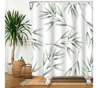 Bovlleetd 180x180cm Feuille De Bambou Rideau De Douche Plante Verte Feuille Salle De Bain Rideau De Douche Plante Naturelle ImperméAble Rideau De Baignoire avec Crochet