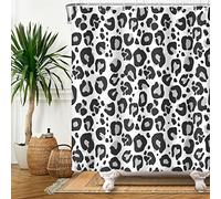 Bovlleetd 180x180cm Rideau De Douche Noir Et Blanc Motif Imprimé LéOpard Noir Blanc Rideau De Douche De Bain Polyester ImperméAble Ensemble De Salle De Bain avec Crochet