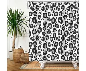 Bovlleetd 180x180cm Rideau De Douche Noir Et Blanc Motif Imprimé LéOpard Noir Blanc Rideau De Douche De Bain Polyester ImperméAble Ensemble De Salle De Bain avec Crochet