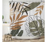 Bovlleetd 180x180cm Rideau de Douche Végétal Abstrait Bohème - Tropical Botanique d'Art du Milieu du Siècle, Lavable et Étanche pour Salle de Bain
