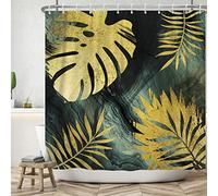 Bovlleetd 180x200cm Or Feuille De Monstera Rideau De Douche Art Abstrait Rideau De Salle De Bain BohèMe Mi-SièCle Rideaux De Douche Rose Gris Plante Feuilles Rideaux De Douche pour DéCor De Bain