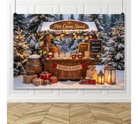 Bovlleetd 2.2x1.5m Arrière-Plan Stand de Chocolat Chaud de Noël, forêt enneigée, confiserie en Bois et Sapin de Noël, arrière-Plan, Banderole Cabine Photo et décoration fête Vacances Hivernales