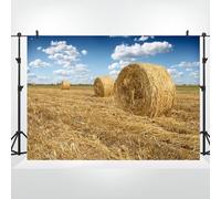 Bovlleetd 2.2x1.5m Toile de Fond de récolte à la Ferme Jour de Thanksgiving Campagne Piles de Paille Photographie Fond d'écran Cowboy Farm Harvest Fond d'écran Décor de fête d'anniversaire Vinyle