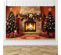 Bovlleetd 2,7x1,8m Arrière-Plan Cheminée de Noël, Sapin Couronne Décorations Joyeuses Noël et Nouvel an Accessoires de Studio Photo pour Décoration Murale de Fête de Noël