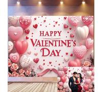Bovlleetd 2,7x1,8m Fond Saint-Valentin Rose Glamour Ballons Cœur Ornés & Décor Roses Fond Photo Texte Happy Valentine's Day Thème Romantique Élégant Accessoires Studio Photo