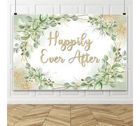 Bovlleetd 2.7x1.8m Grün Gold Eukalyptus Hochzeit Hintergrund Boho Happily Ever After Fotografie Hintergrund für Brautparty Verlobung Junggesellinnenabschied
