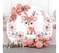 Bovlleetd 200cm Mignon Fauve Toile de Fond Ronde Dessin Animé Bébé Cerf Sika Papillon Fête Décoration Toile de Fond Rose Prune Fleurs Guirlande Tir Fond pour Filles Bébé Baptême