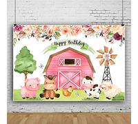 Bovlleetd 250x180cm Alles Gute zum Geburtstag Hintergrund Cartoon Tier Haus Baum Hintergrund Niedlich Schwein Pferd Kuh Schaf Huhn Fotografie Hintergrund Babyparty Geburtstagsfeier Banner