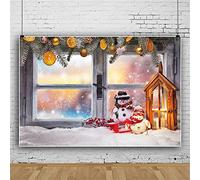 Bovlleetd 250x180cm Joyeux Noël Fond Photographique de la Lampe à Huile Snowman Bannière décorative 3D Snow View Christmas Tree Accessoires de Studio décoratifs pour la Fête de Noël