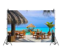 Bovlleetd 3.5x2.5m Bord de mer Fond de mer Bleu, Hawaii Ciel Bleu Palmiers Table Fond île Pont Paysage Enfants Voyage Vacances fête Portrait Studio Prop Vinyle