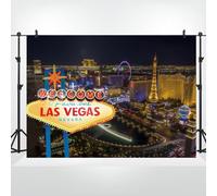 Bovlleetd 3.5x2.5m Las Vegas Toile de Fond Bienvenue à Las Vegas Panneau d'affichage Ville scène de Nuit Photographie Fond pour Casino Poker Film décorations sur Le thème bannière Accessoires Photo