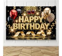 Bovlleetd 3.6x1.8m Arrière-Plan Anniversaire Motif Léopard Fond Photo Pailleté Doré Bannières Décorations Fête Anniversaire Adulte Homme Femme Accessoires Photo