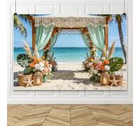 Bovlleetd 3.6x1.8m Arrière-Plan Mariage Plage Tropical bohème avec Rideaux Menthe, dais Dentelle et compositions Florales pour cérémonies nuptiales, cabines Photos et Photographies de fête