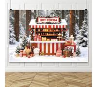 Bovlleetd 3,6x2,5m Arrière-Plan Photo Boutique de Chocolat Chaud de Noël, forêt hivernale enneigée, Stand de Chocolat Chaud de Noël, décoration Cadeaux, Fond pour décoration Studio de fête