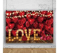 Bovlleetd 300x200cm Love LumièRe Toile De Fond Romantique Saint Valentin Photographie Fond Rouge Rose Ballon Fond Vintage Bois Panneau Studio Photographie Fond
