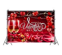 Bovlleetd 300x250cm Joyeuse Saint Valentin Toile de Fond bannière Rouge Amour Coeur lumières Fond pour Photographie Champagne Verres Fond Saint Valentin célébration fête Fournitures Vinyle