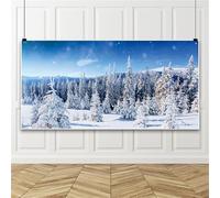 Bovlleetd 3x1.5m Hiver forêt arrière - Plan Oversize extérieur Blanc Couverture de Neige forêt de pins Montagne Paysage de Neige Photographie Fond Vinyle Bois Neige Fond Noël Nouvel an Party Decor