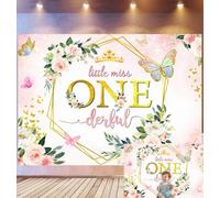 Bovlleetd 3x2,5m Fond d'anniversaire Princesse Little Miss Onederful Cadre Hexagonal Rose Or, Couronne de Fleurs Accents de Couronne, Thème Premier Anniversaire Fille, Accessoires de Studio Photo