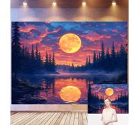 Bovlleetd 3x2,5m Fond de forêt enchantée au Clair de Lune Ciel de Coucher de Soleil Vibrant, Reflet de Pleine Lune Forêt de pins & lac Calme, Thème Nature Fantasy, Accessoires de Studio Photo
