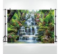 Bovlleetd 3x2m Toile de Fond de Cascade Herbe Forêt Rivière Florale Pierre Cascade Nature Paysage Photographie Fond Forêts Tropicales Paysage Papier Peint pour la décoration intérieure Portrait