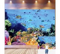 Bovlleetd 4,2x3m Fond Photo Récif corallien sous-Marin, Poissons tropicaux, coraux colorés, étoile de mer - Scène océan vibrante, Accessoires de Studio Photo thème Aquatique