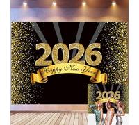Bovlleetd 4,2x3m Joyeuse Nouvelle année Fond 2026 scène Golden Glitter Chiffres Ruban célébration Scintillant Luxueux 2026 Photographie Fond Propriété Photo Stand Portrait événement de Vacances