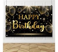 Bovlleetd 4.2x3m Or Noir Fond de fête de Bon Anniversaire Vinyle Ballons d'or Glitter étoile fête d'anniversaire Photo Fond Or Noir Bon Anniversaire Signe décorations pour Hommes Femmes