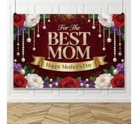 Bovlleetd 4.5x3m Arrière-Plan Photo Joyeuse Fête des Mères Rose Rouge Pailleté Meilleure Maman Décor de fête Arrière-Plan Accessoires Photo
