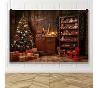 Bovlleetd 4.5x3m Arrière - Plan Studio du père Noël Bureau du père Noël Jouets en Bois intérieur Ours en Peluche arrière - Plan Accessoires Studio Photo de Noël