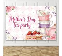 Bovlleetd 4.5x3m Décorations et Banderole de Fond pour goûter de la Fête des Mères, arrière-Plan Photographique Floral Rose sur Le thème du goûter, Banderole Je t'aime Maman et Accessoires Photo