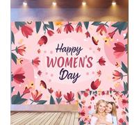 Bovlleetd 4,5x3m Fond Journée des Femmes Cadre Fleurs Pastel Couronne de Fleurs Rose & Décor Pois Fond Photo Calligraphie Happy Women's Day Accessoires Thème Ludique Accessoires Studio Photo