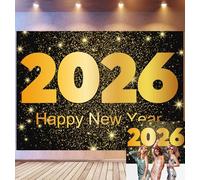 Bovlleetd 6x3m Bonne Nouvelle année Fond Or Luxueux 2026 scène Fond de célébration de Glitter Scintillant de Salutation de Chiffres pour Cheers to Festival Décor de fête de la Veille de Noël