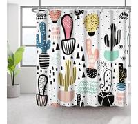 Bovlleetd Cactus Plante Rideau de Douche Ligne Abstraite Dessin animé Salle de Bain Rideaux de Douche coloré désert Cactus Art Rideaux Salle de Bain décor pour Enfants Salle de Bain hôtel 180x180cm