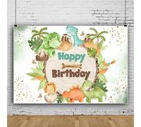 Bovlleetd Dinosaure Toile de Fond Dessin animé Joyeux Anniversaire Vert Feuilles Tropicales Jungle Arbre Fond Enfant Enfant Nouveau-né bébé Anniversaire Toile de Fond bannière 150x120cm