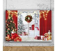 Bovlleetd Fond de fenêtre de Noël pour la Photographie Paillettes Hiver Pays des Merveilles Fond Neige père noël Cadeaux Arbre de noël décoration de la Maison Bonne année fête Papier Peint 300x200cm