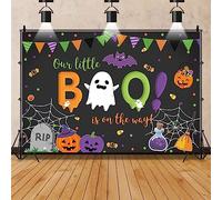 Bovlleetd Halloween Baby Shower Toile de Fond Happy Boo Day fantôme Photographie Toile de Fond Truc ou friandise Fournitures gâteau Table Toile de Fond bannière photomaton Accessoires 150x120cm