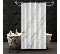 Bovlleetd Petit Rideau de Douche en marbre 90x183cm Rideau de Douche esthétique Minimaliste Moderne rayé en Or Blanc pour décor de Salle de Bain Accessoires de Baignoire en Tissu imperméable