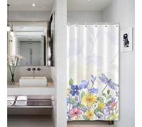 Bovlleetd Petit rideau de douche floral bleu, 92 x 183 cm, printemps, botanique, aquarelle, fleurs, nature, plante, imperméable, lavable, en polyester, avec 6 crochets, pour salle de bain, baignoire